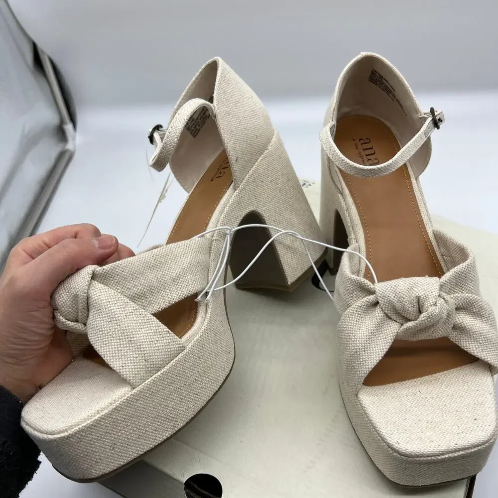 a.n.a Womens Holland Heeled Sandals Cream Natural Color Size 11M
